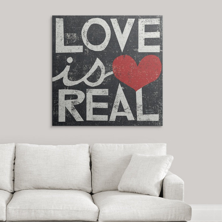 «Love Is Real Square» par William, art textuel, H 35 po x l 35 po x P 1,5 po, Toile