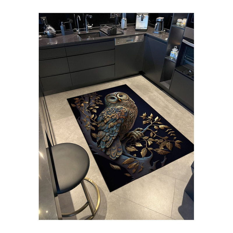 Tapis décoratif à motif de hibou foncé lavable à la machine, Sous-tapis rectangulaire de 3 pi 3 po x 4 pi 11 po