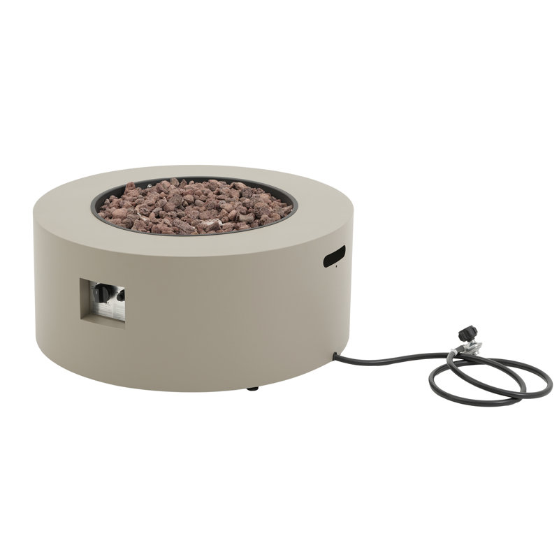 Savyon 13.5" H Iron Propane Outdoor Fireplace (No Tank Holder), Light Gray