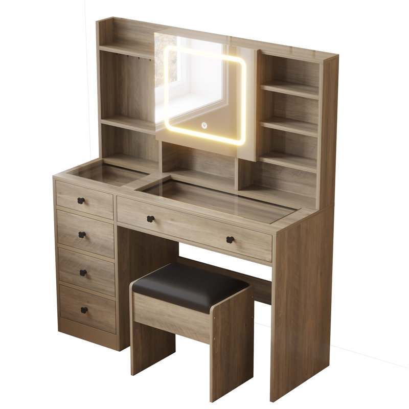Ensemble de tabouret de coiffeuse Bohuslava, Chêne