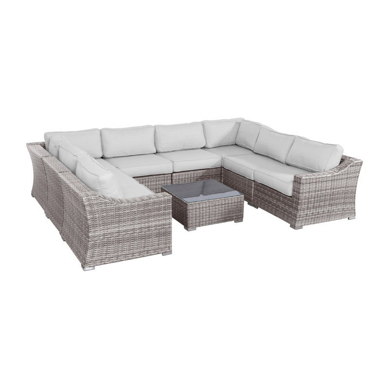 Saffi Wicker Fully Assembled 6 - Person Seating Group with Cushions, Olefin Gray, Mixed Gray