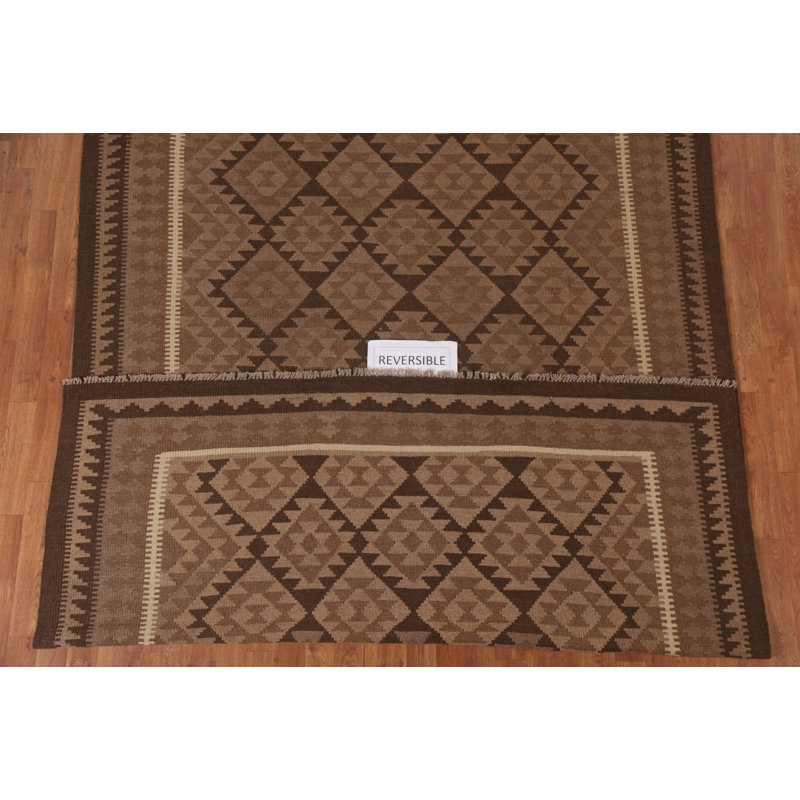 Tapis brun réversible en laine Kilim 7 x 10