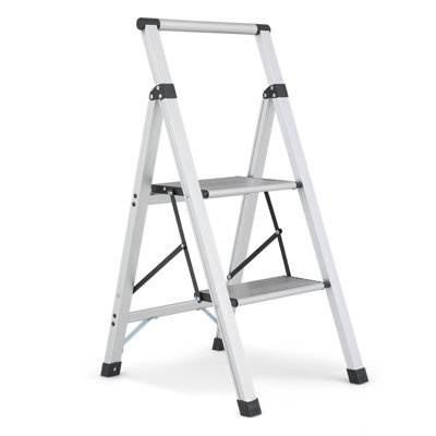2 Step Ladder Folding Stool with Handgrip, Wide Platform Step, Non-Slip Feet, 330 lbs Load Capacity