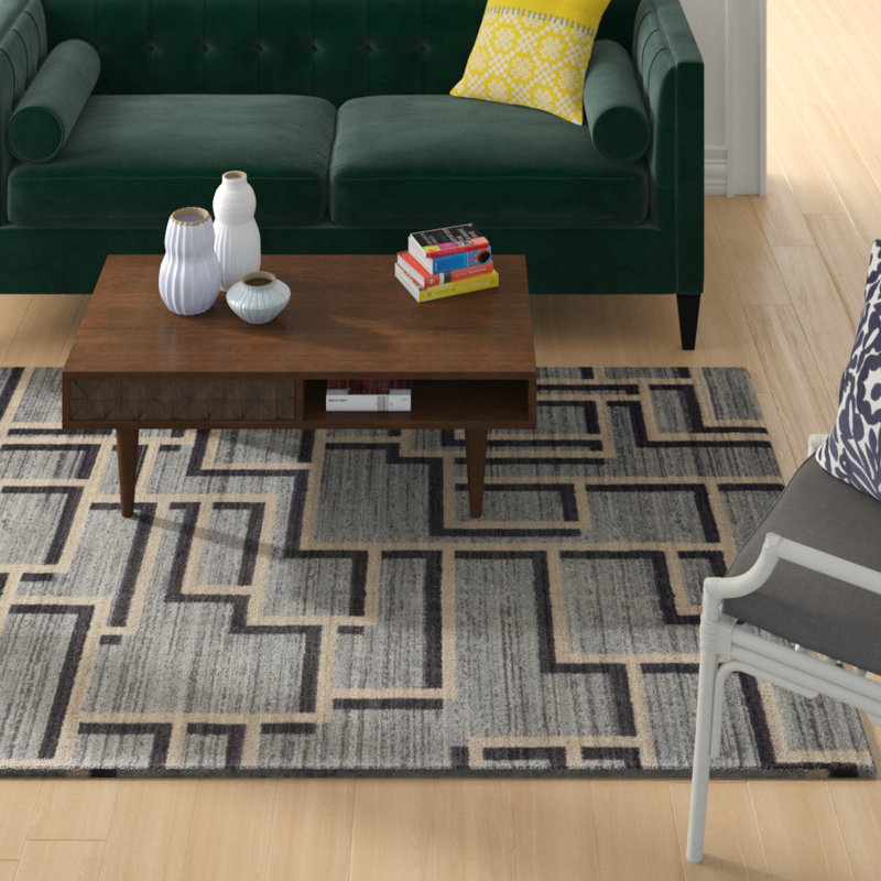 Tapis gris touffeté mid-century Pacheco, Rectangle 7 pi 6 po x 9 pi 6 po