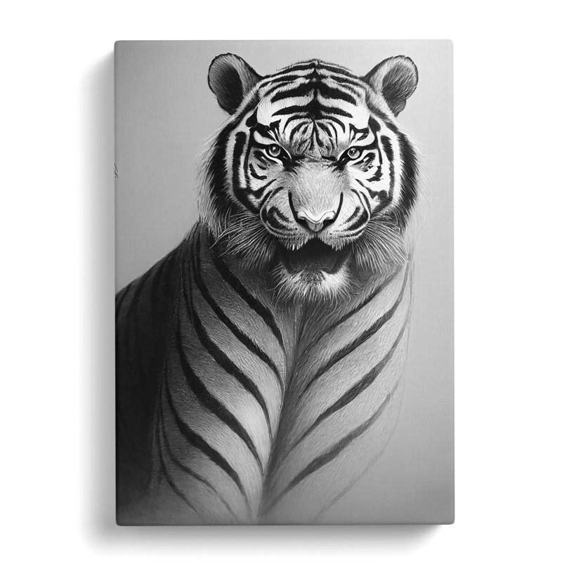 Monochrome Tiger No.6 - Wrapped Canvas Print, 76cm H x 50cm W x 3cm D, Wrapped Canvas
