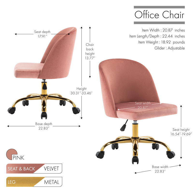 Velvet Office Chair, Pink
