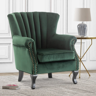 Dimondale Plush Soft Velvet Accent Wingback Chair with Nailhead Trim and Fluted Back