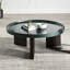 Table basse de style vintage avec plateau noir-vert brillant et pieds en placage chêne blanc