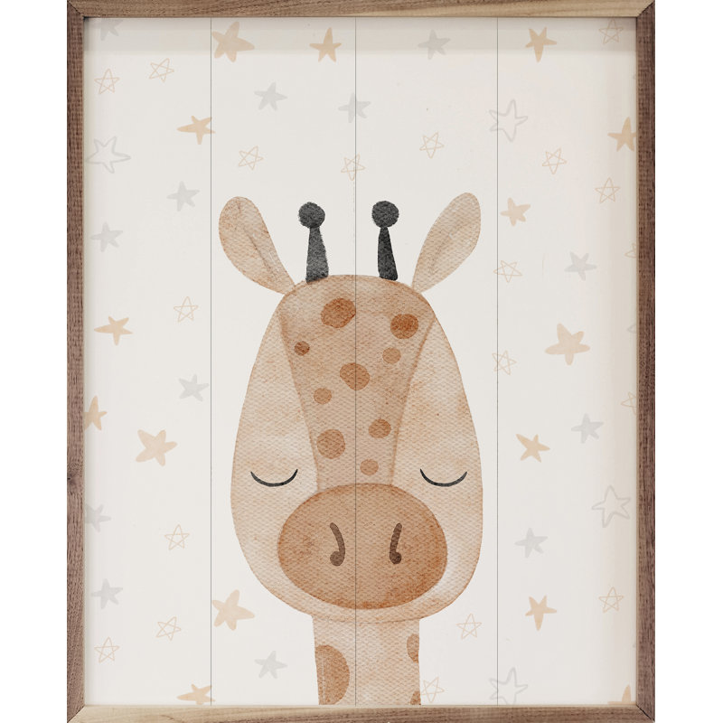 Girafe encadrée sur bois, H 40 po x l 32 po