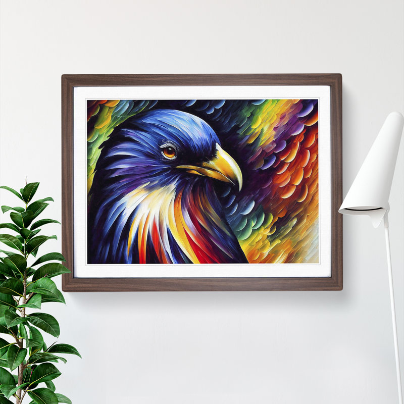Raven Bird Vol.2 Abstract - Single Picture Frame Painting, 46cm H x 64cm W x 2cm D, Walnut