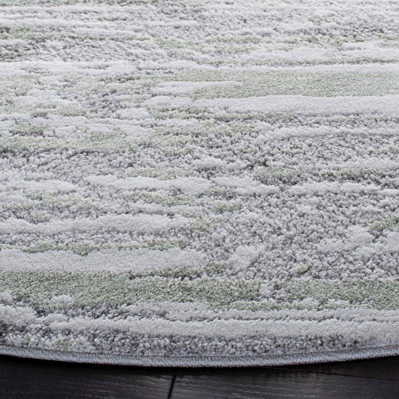 Minot Abstract Gray/Green Area Rug, Round 6'7"