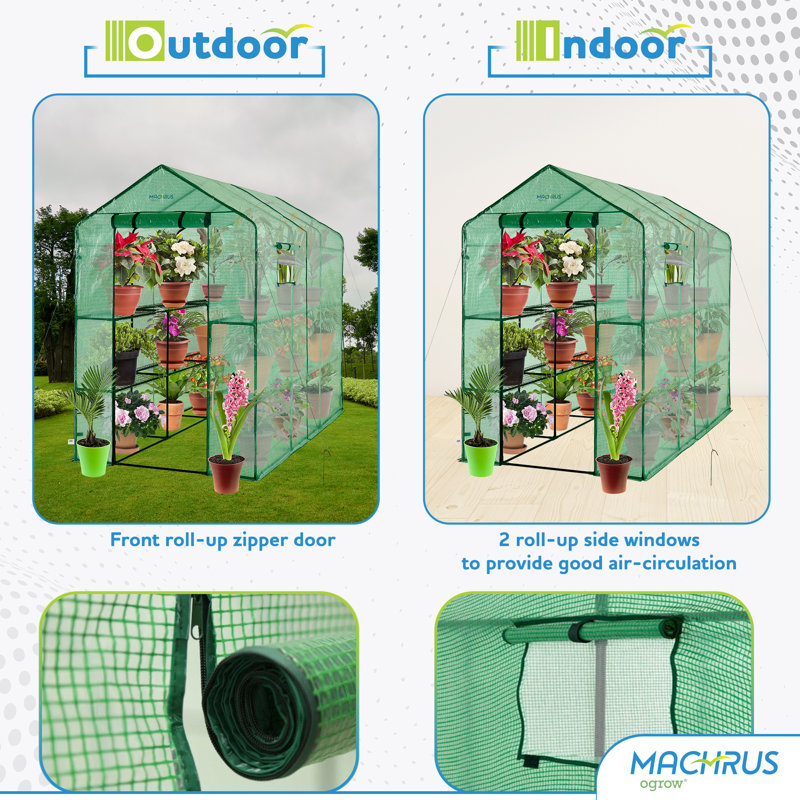 OGrow Extra Large Green Walk-In Greenhouse with 12 Shelves