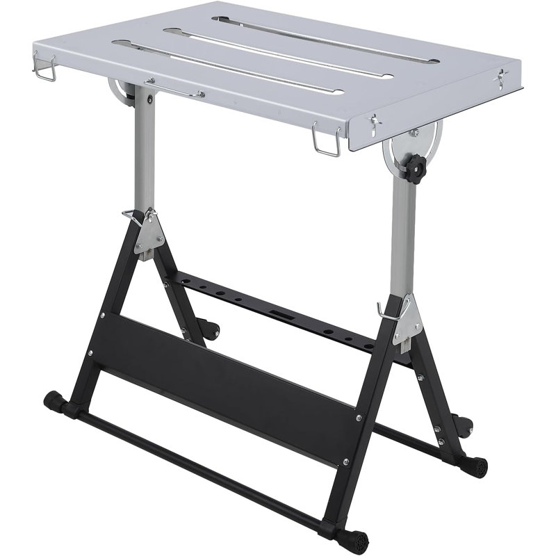 Foldable Welding Table Capacity Welding Workbench, Carbon Steel Work Bench with 3 Tilt Angles,Retractable Guide Rails for Welding Assembly Repair