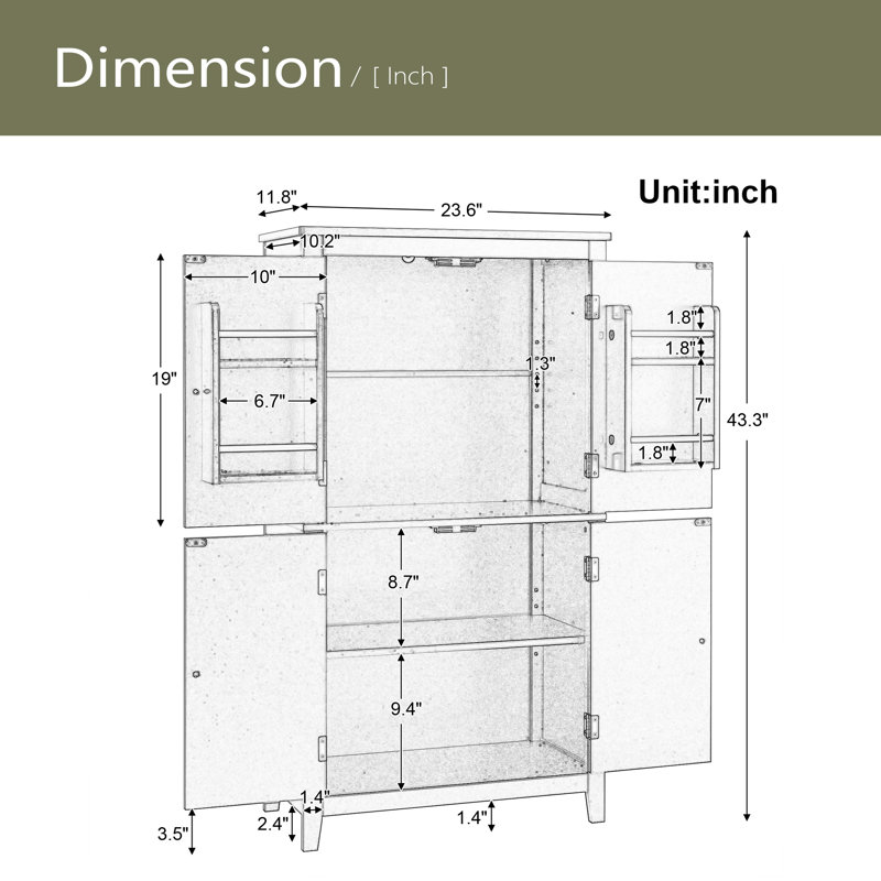 Armoire de rangement élégante pour salle de bain, unité de rangement pour salle de bain, armoire autoportante avec 4 portes