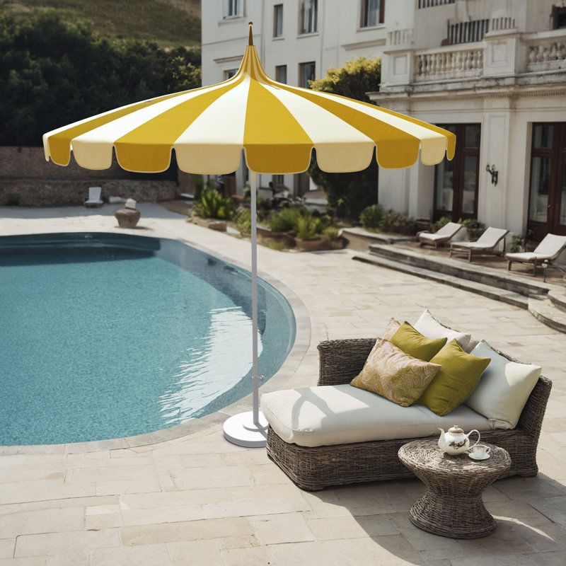 Parasol de marché rayé Tayeko, Toile Sunbrella® jaune tournesol