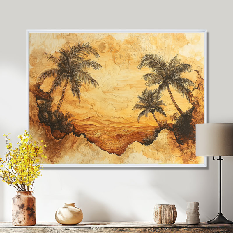 Clémentine, cuivre, prunes, arbre sur bois, paysage I - palmiers et palmiers, art mural, H 34 po x l 44 po, Blanc
