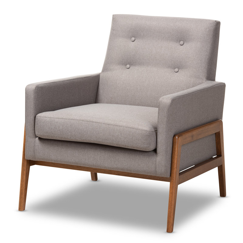Kisner Solid Rubberwood Upholstered Armchair in Light Grey, 31.69" H X 29.13" W X 29.92" D, Gray