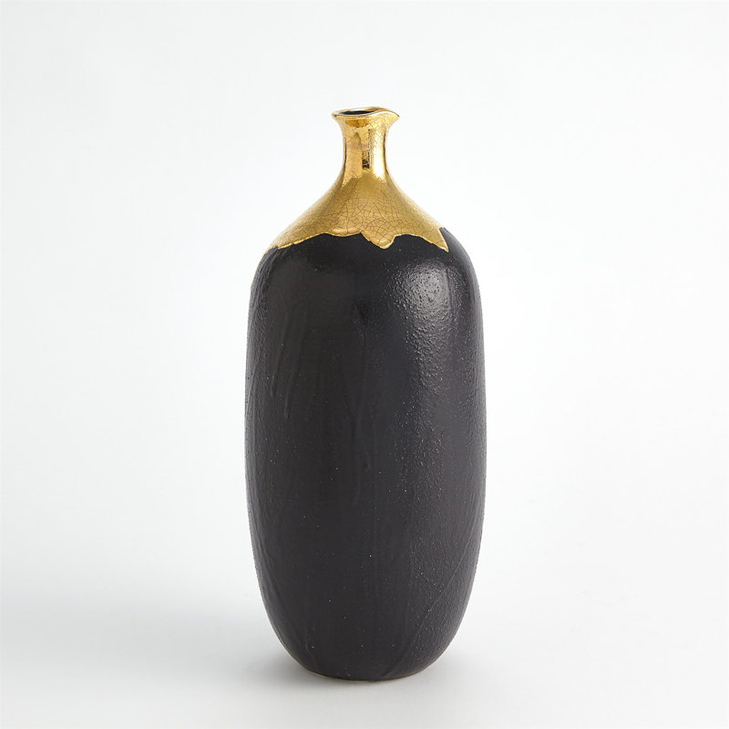 Dipped Golden Crackle/Black Cylinder Vase-Lg