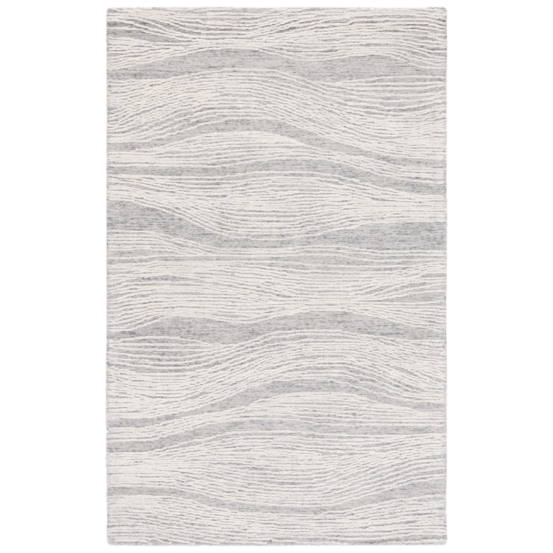 Wimmer Abstract Handmade Tufted Wool Ivory Area Rug, Rectangle 5' x 8'
