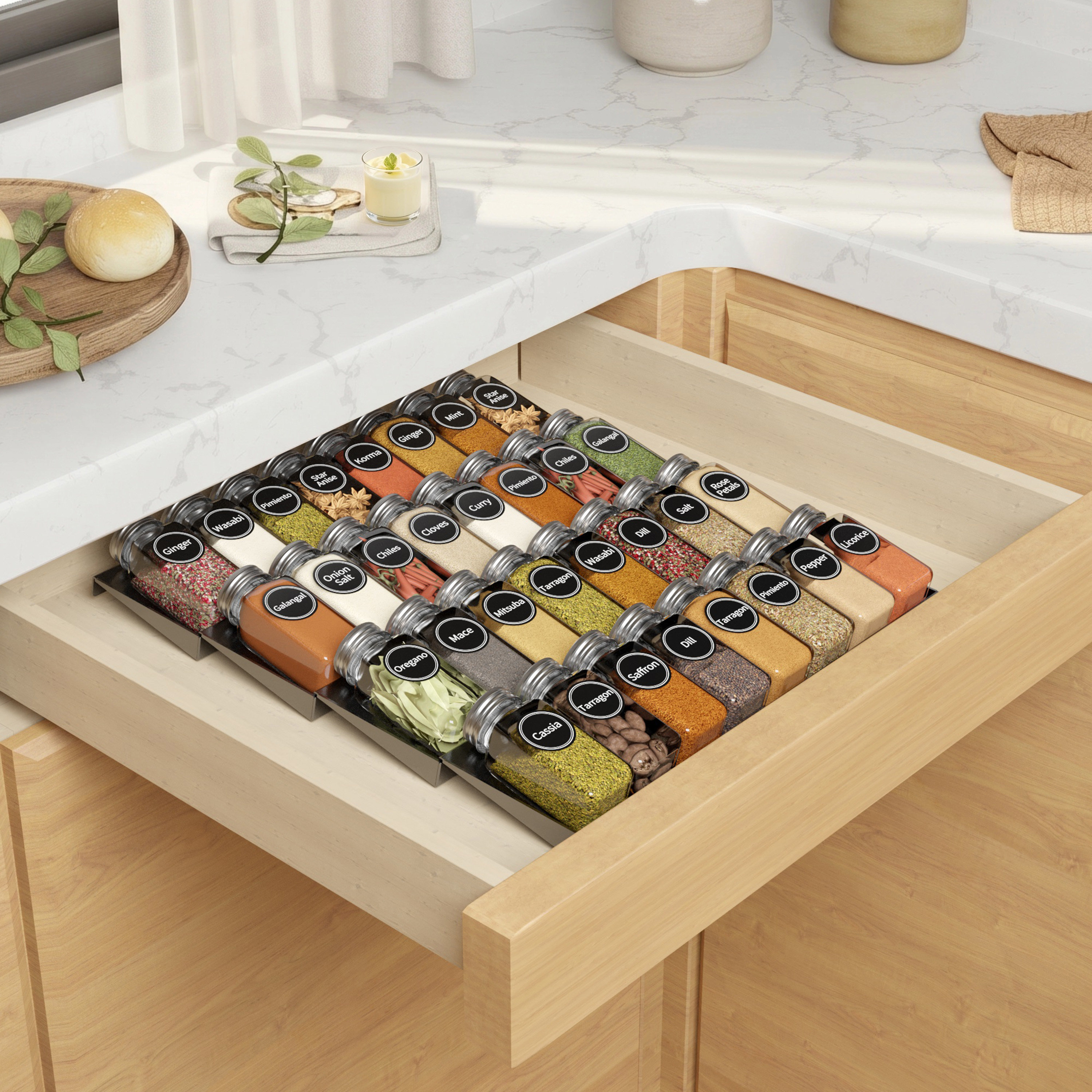 Tooloton 4-Tier Spice Drawer Organizer with Spice Jars and 386 Spice ...
