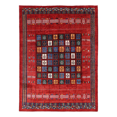 Gabbeh perse rouge noué à la main de couleur rouge 10 pi 1 po x 13 pi 9 po
