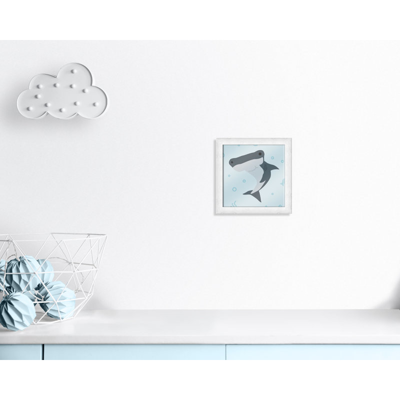 Impression sur papier Happy Hammerhead, H 12 po x l 12 po x P 0,6 po, Encadré plat argent