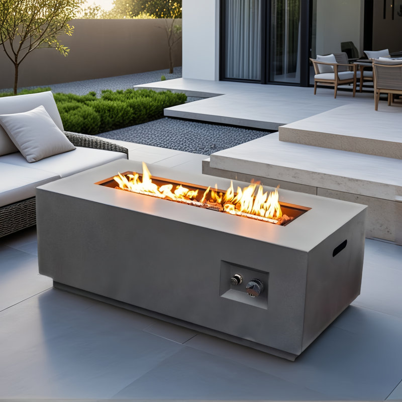 42" 50000 Btu Steel Rectangular Propane Gas Fire Pit Table 2-pieces, Fire Pit With Glass Wind Guard For Outside Patio Deck Garden Backyard