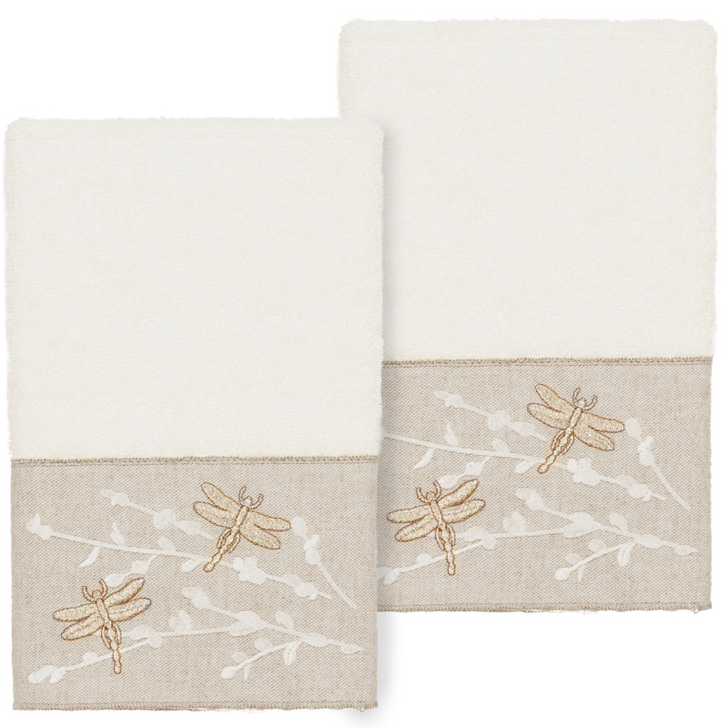 Ensemble de 2 serviettes en coton Braelyn, Crème