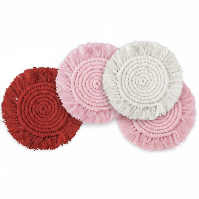 4-Pack Boho Macrame Coasters - Handmade Woven Table Decor