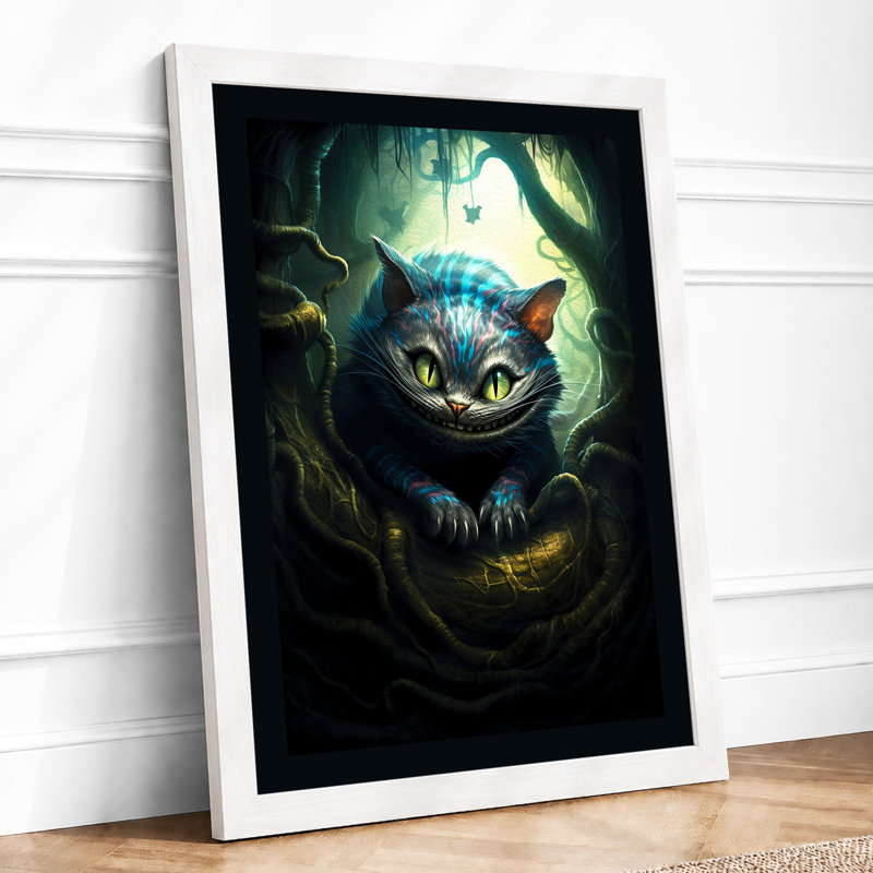 Grinning Cat In Darkness Fantasy - Print, A3 - 42.0 x 29.7 cm, White