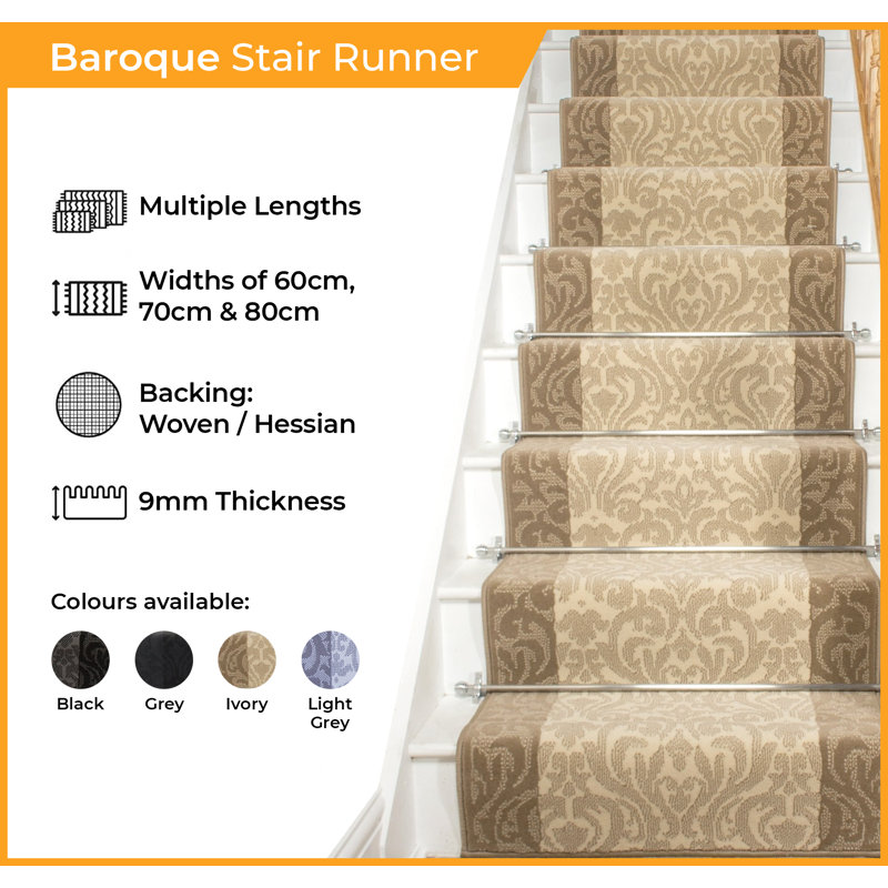 Stair Runner Damask Area Rug, Stair Runner 80 x 450 cm