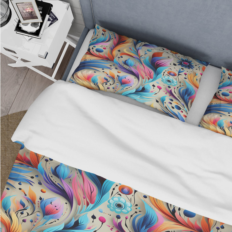 Eclectic Nomad Boho Pattern III Floral Duvet Cover, King Duvet Cover + 2 King Shams