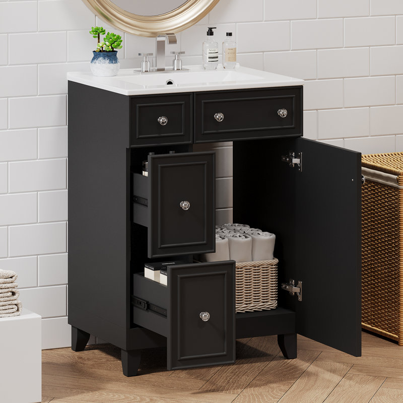 Meuble-lavabo 24 po avec comptoir en céramique, Noir, noir, noir, noir, Argent