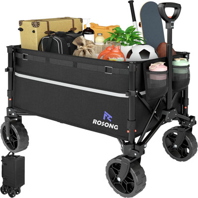 120L Collapsible Heavy Duty Folding Wagon Cart – Black for Garden, Camping, Grocery & Sports