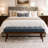 Mid - Century Modern Tufted Genuine Leather Bench with Solid Wood Legs-1811132827