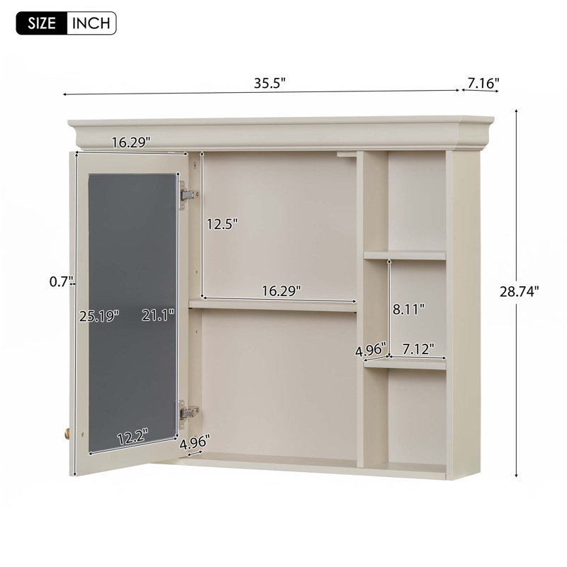 Armoire de rangement murale avec porte miroir, Beige