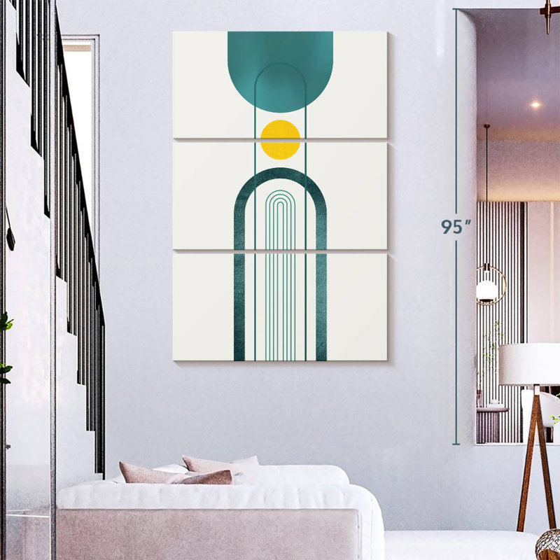 Avery Mid-Century bleu sarcelle jaune II, H 32 po x l 20 po