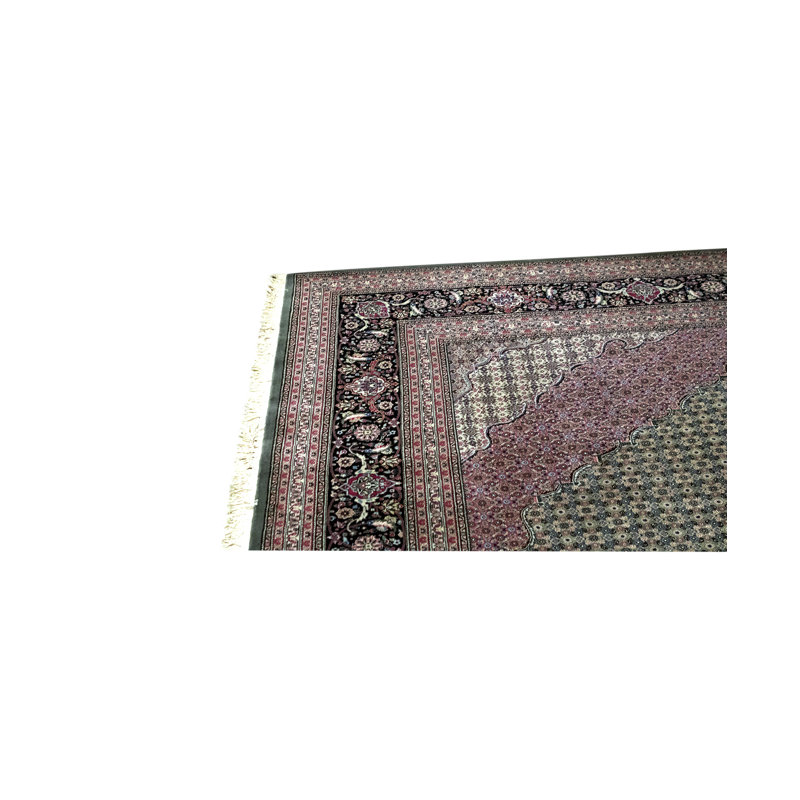 Hand-Knotted High-Quality Light Green and Black Area Rug