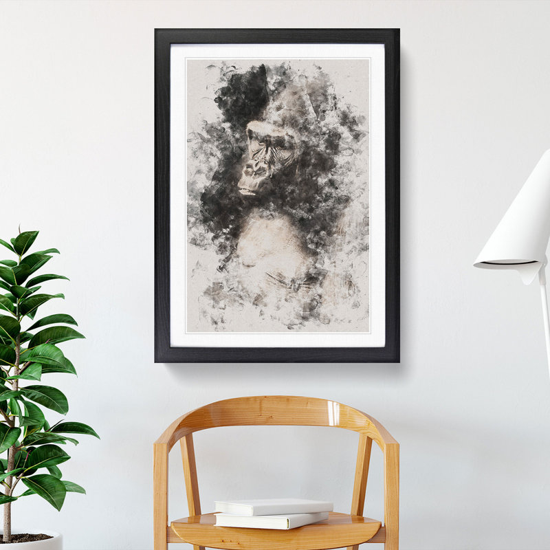 Mighty Silverback Gorilla - Picture Frame Painting Print, 45cm H x 33cm W x 2cm D, Black Framed