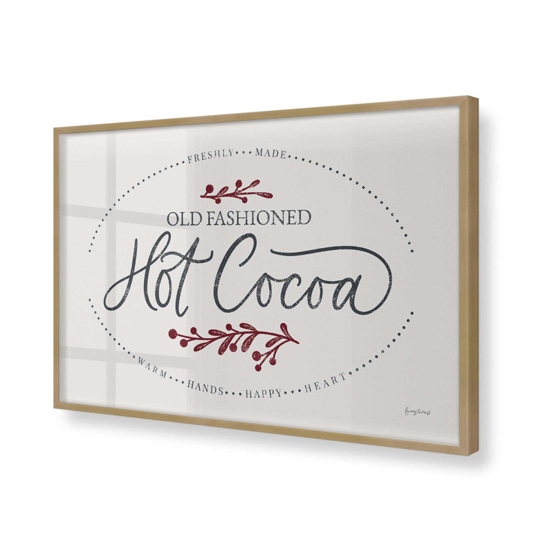 Impression de signe «Hot Cocoa», Cadre simple brossé doré, H 25,25 po x l 37,25 po x P 1,25 po