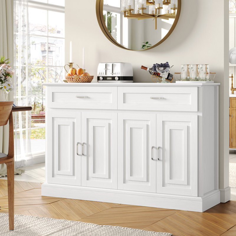 Gaume 55.1'' W Kitchen Sideboard with 2 Drawers & 2 Adjustable Shelves, White