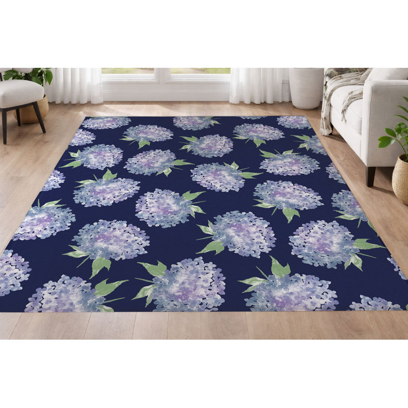 Tapis à profil bas Hydrangea Love, Rectangulaire 3 pi x 5 pi, Cobalt; cobalt