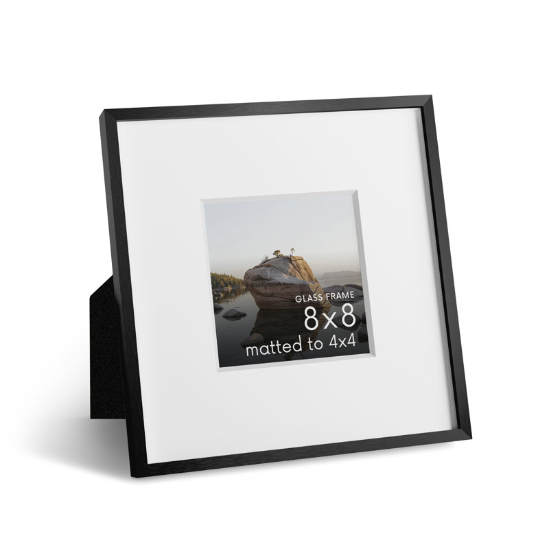 Cadre photo en métal avec verre, Noir, L 8 po x H 8 po