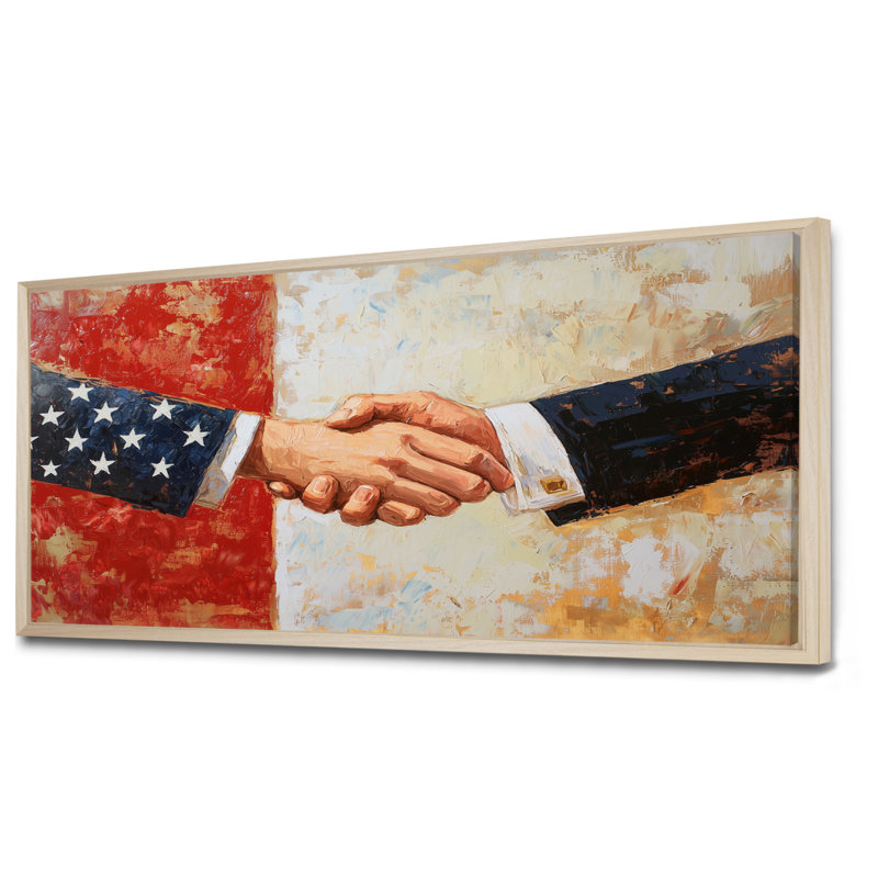 Une poignée de main symbolique entre les États-Unis et les Alliés II - États-Unis, grand patriote d'art mural, Crème, crème