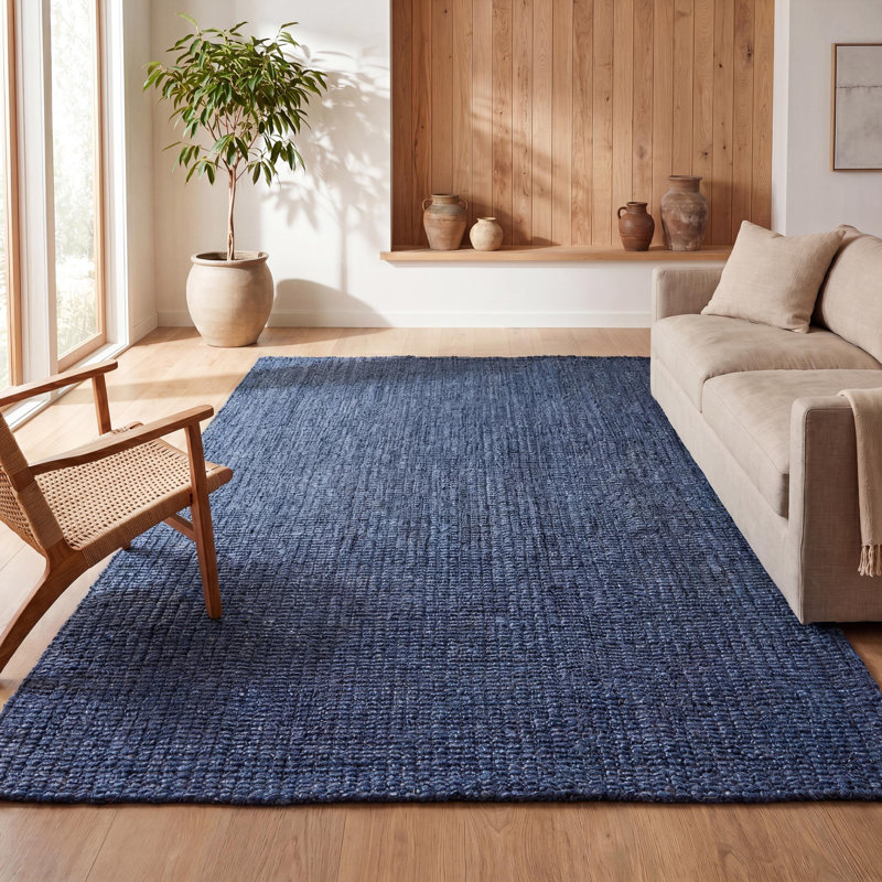 Tapis bleu marine en jute tissé à la main Pata, Rectangle 10 pi x 14 pi