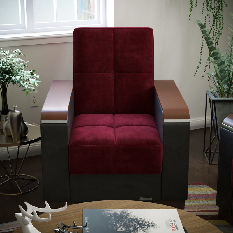 Fauteuil convertible en bourgogne avec rangement - pour plus d'efficacité de l'espace