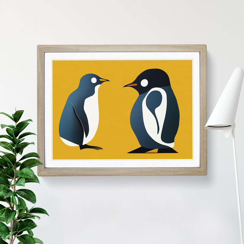 Young Penguins Abstract - Framed Print, 25cm H x 34cm W x 2cm D, Oak