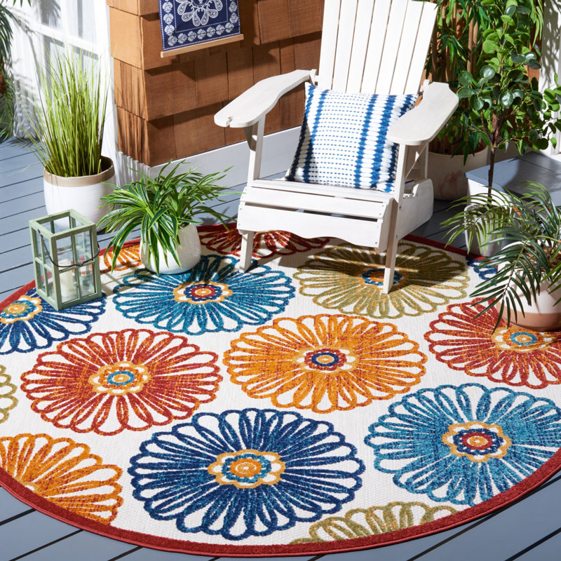 Kellems Performance Floral Indoor/Outdoor Area Rug, Round 6'7"
