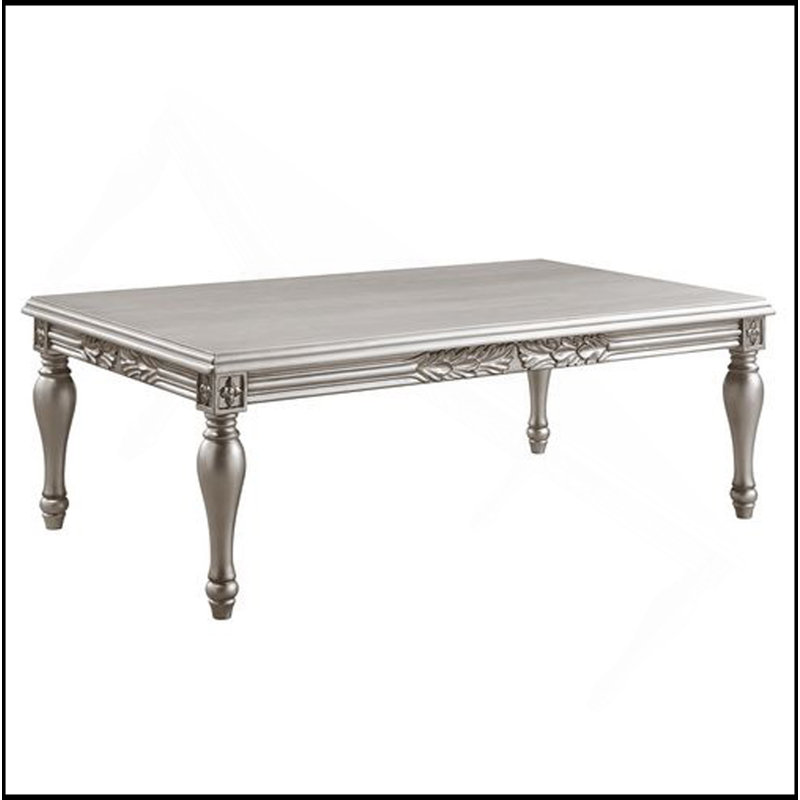 Table basse Platinum avec bordure florale complexe et pieds tournés classiques