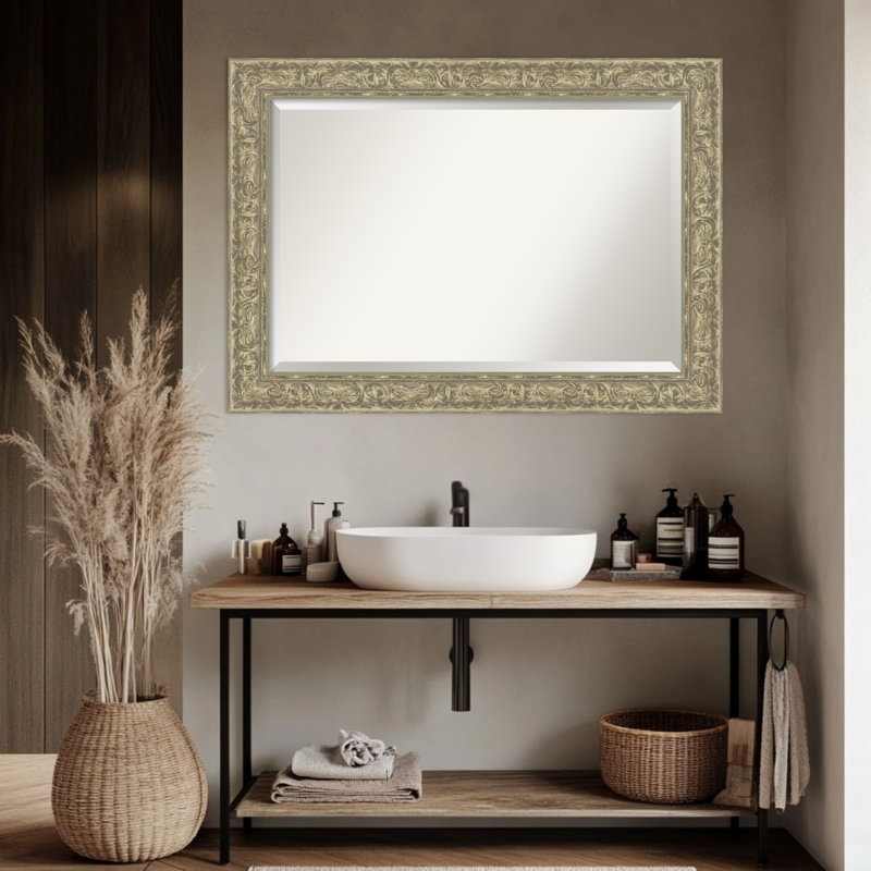 Miroir mural de salle de bain Luxe Antique, 30,75 po x 24,75 po, Argent antique